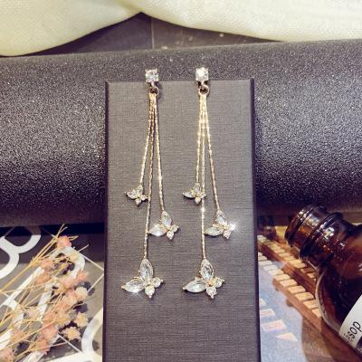 

Korean Temperament Crystal Pendant Butterfly Tassels Long Dangle Earrings for Women Luxury Sweet Jewellery Accessories Gifts золотой