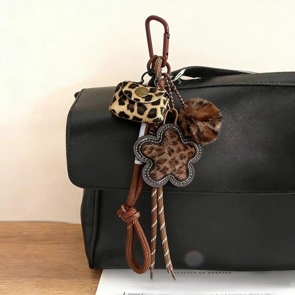 Leopard Print Bag Pendant Braided Rope Braided Rope Keychain Backpack Pendant  For Handbag Decor