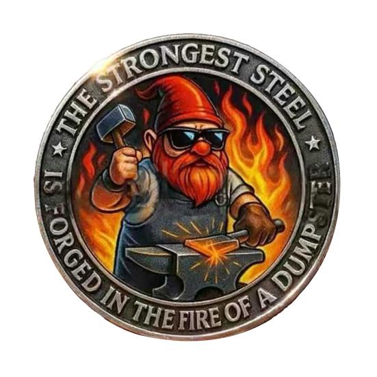 Gnome Forging Steel Coin Dumpster Flame Challenge Coin Alloy Collectible Funny Gnome Coin Gift for Coin Collectors
