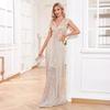 V-Neck Sequin Floor-Length Evening Gown with Slit – Elegant Sleeveless Party Dress