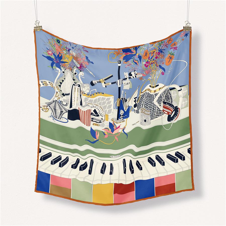 

Twill Silk Scarf Woman Piano Concert Square Scarves Wraps Bandana Small Hijab Silk Foulards Tie Headband Neckerchief 53CM 53CM x 53CM