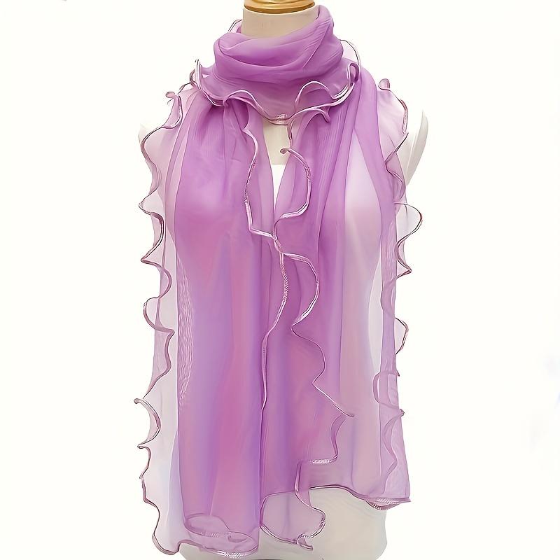 Vibrant Bohemian Chic Ruffle Edge Scarf - Lightweight, Breathable, Long Versatile Shawl for Sun Protection, Casual Wrap with Solid Color