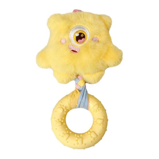 Quietschender Hund??Kauspielzeug Plüschhundespielzeug mit Gummiring Interaktives Zahnpflegespielzeug für Hunde Tauziehen Apportierspiel