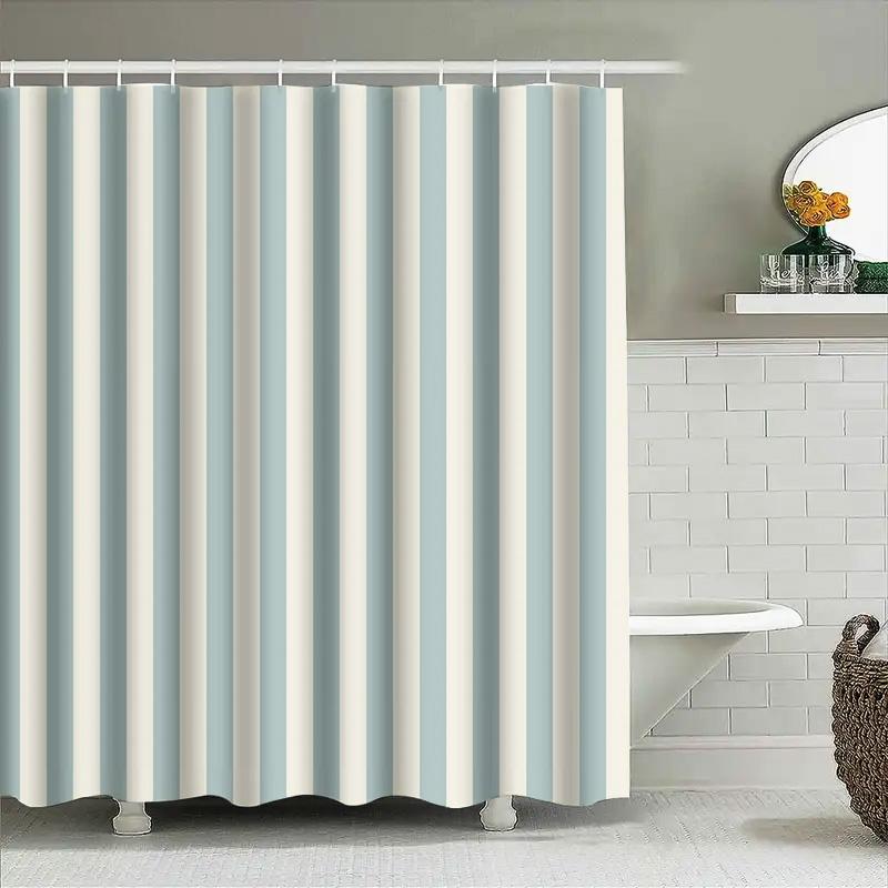 Eleganter blau-weiß gestreifter Badezimmervorhang Wasserdichter Stoff Modernes minimalistisches Design Geeignet für Nass- und Trockenbereiche