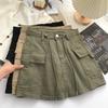 Women's High Waist Cargo Skirt A-Line Skirt Drawstring Pocket Patchwork Solid Color Micro Stretch Casual Mini Skirt