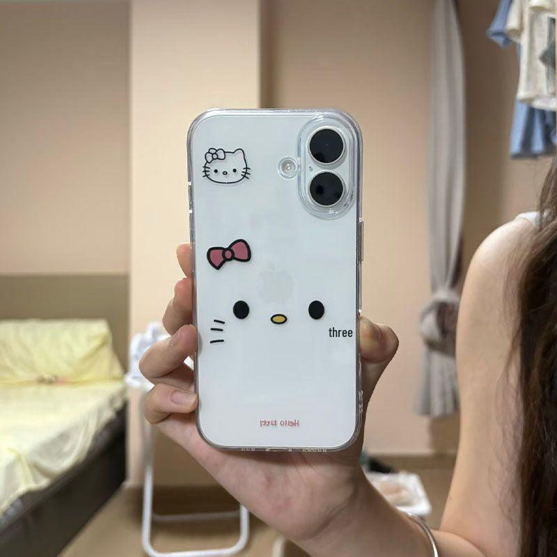 Hello Kitty Transparent Case for Apple 17 Pro Max/16/15/14/13 Pro - Simple Straight Edge Design