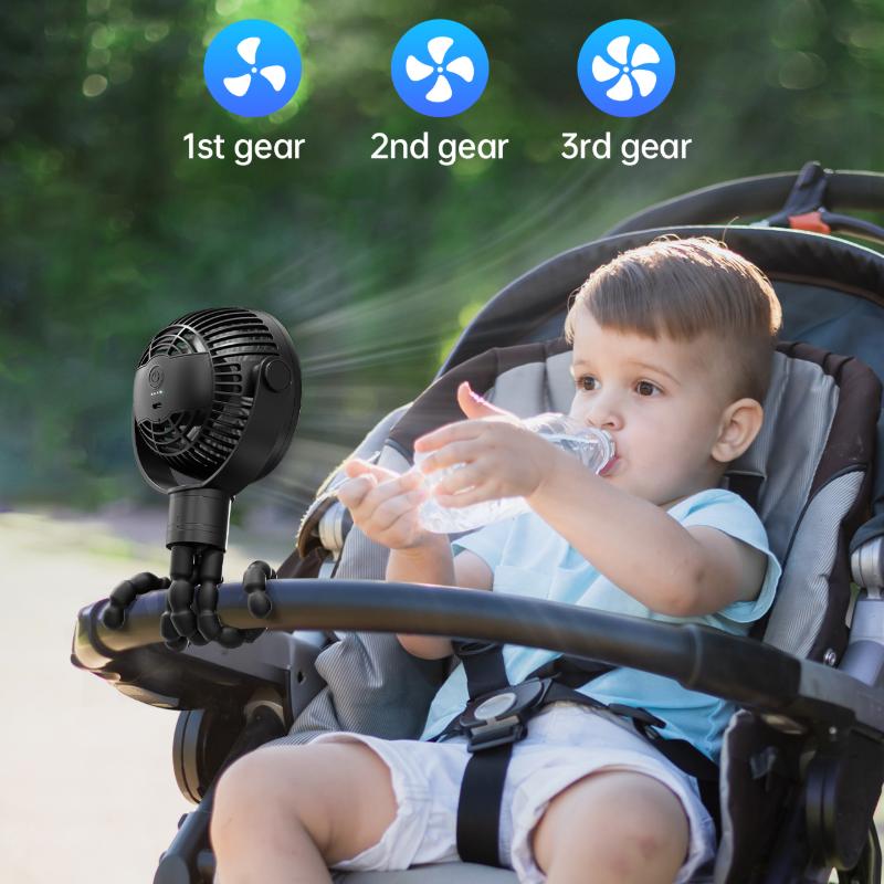 KW42 Octopus Fan Portable 360 ° Adjustable Detachable Baby Cart Fan with Night Light Outdoor Camping Home Use.
