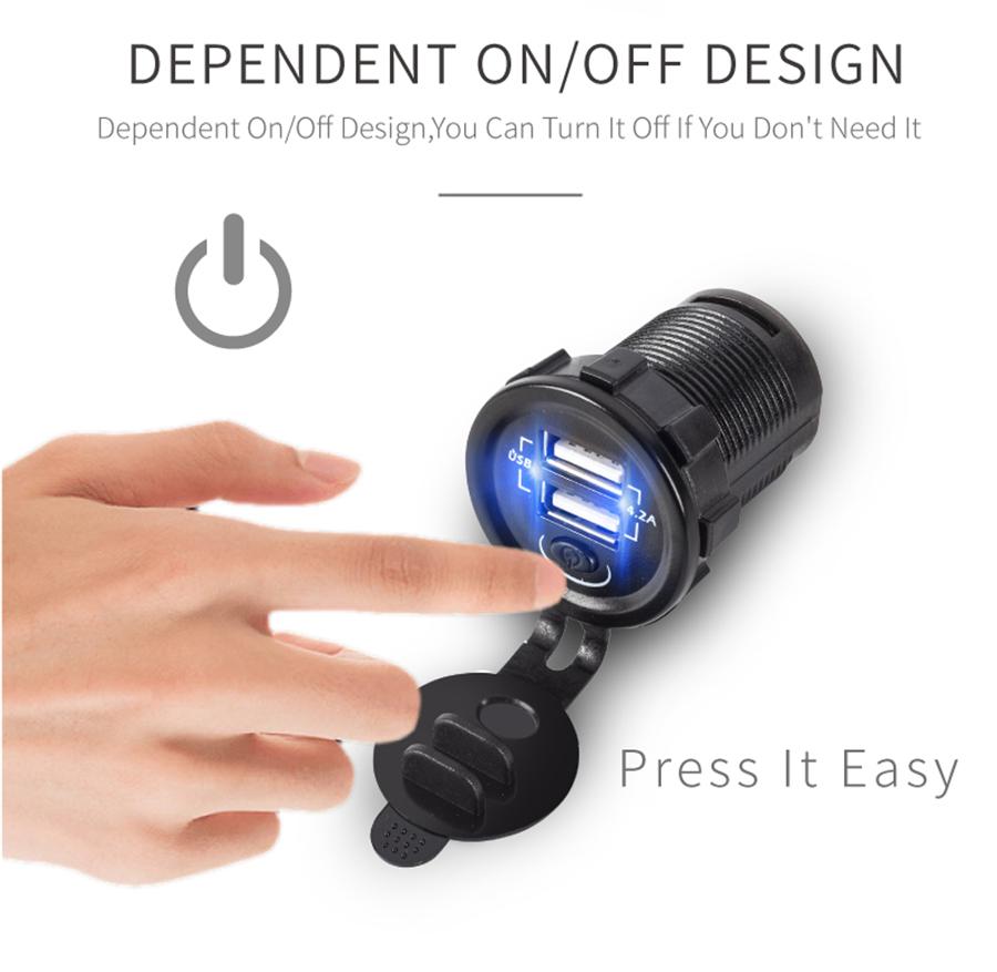 Car Fast Charger With Dual Port USB Socket 12-24V Input 5V 4.2A Outlet w/Switch
