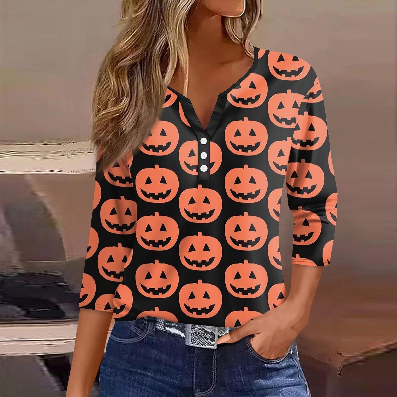 

Женская футболка с принтом на пуговицах, рукавом 3/4, повседневная мода на выходные, базовый топ с V-образным вырезом XXL