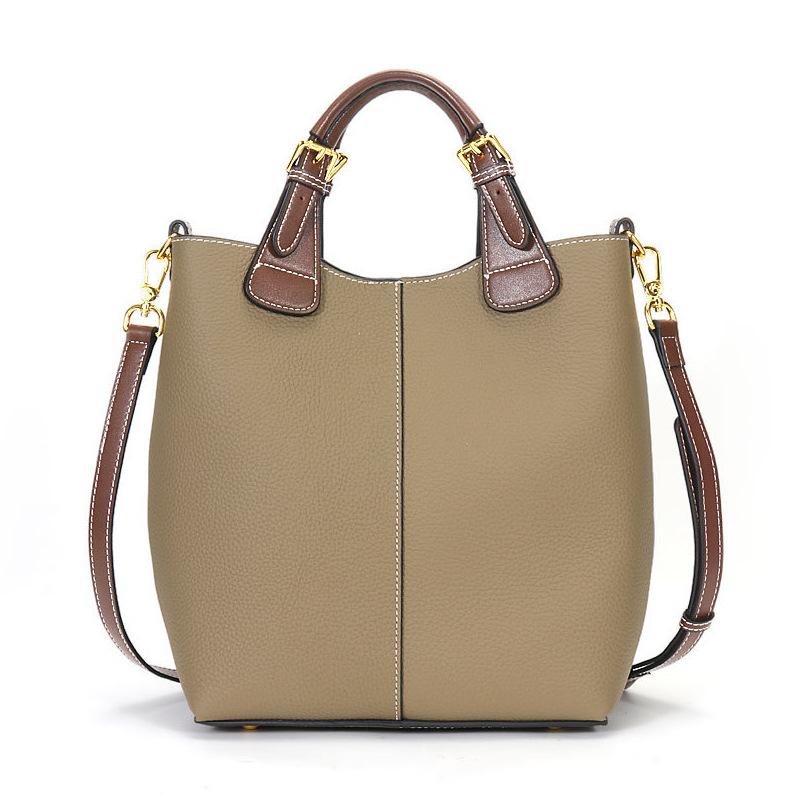 First layer cowhide bucket bag High Quality Genuine Top-Handle Bags Large Capacity Personality European Style Crossbody Bag  Handbags For Women
