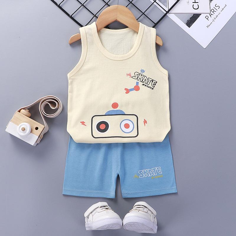 2Pcs/Set Baby Boys Kids Cute Vest T Shirt + Pants Cartoon Clothes Suit