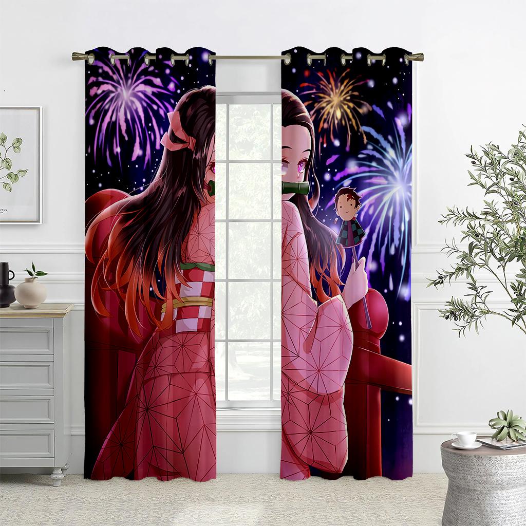 2PCS Japan's Popular Anime Pattern Printed Curtains, Animation, Children's Room Pole Pocket Decorative Curtains