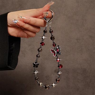 Luxury Diamond Butterfly Pendant Mobile Phone Lanyard Phone Case Wrist Strap Keycord Bling Glitter Rhinestone Hanging Chain