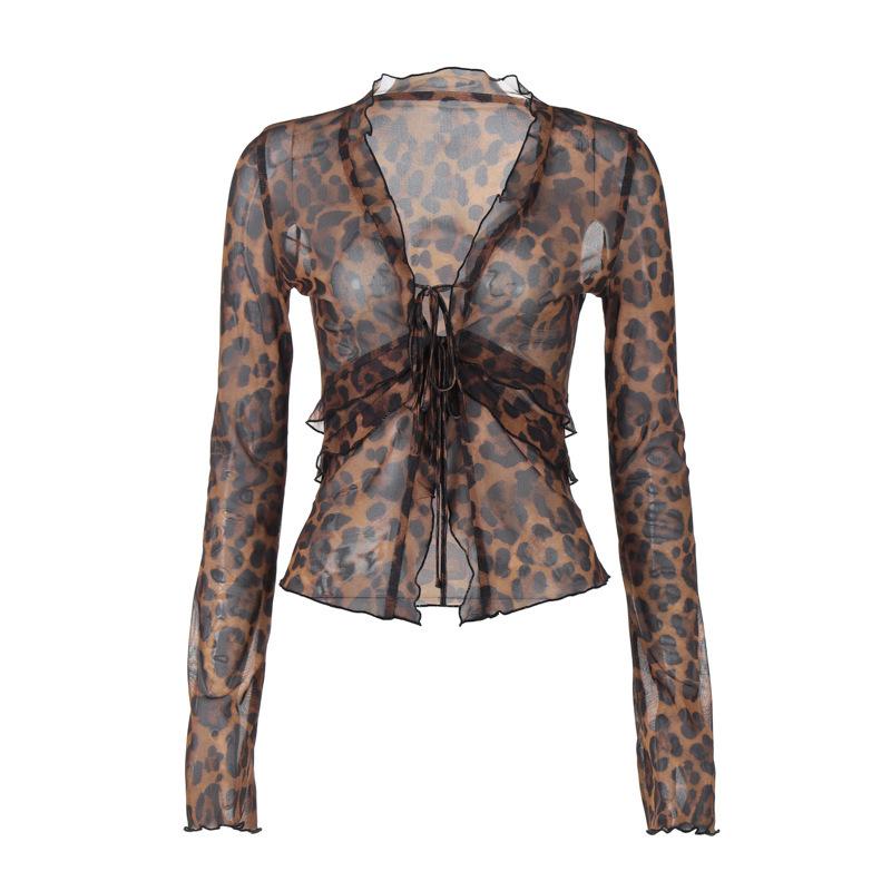 Hot-selling women's clothing in Europe and America, new summer products, fashionable and sexy mesh see-through cardigan, lace-up T-shirt wholesale