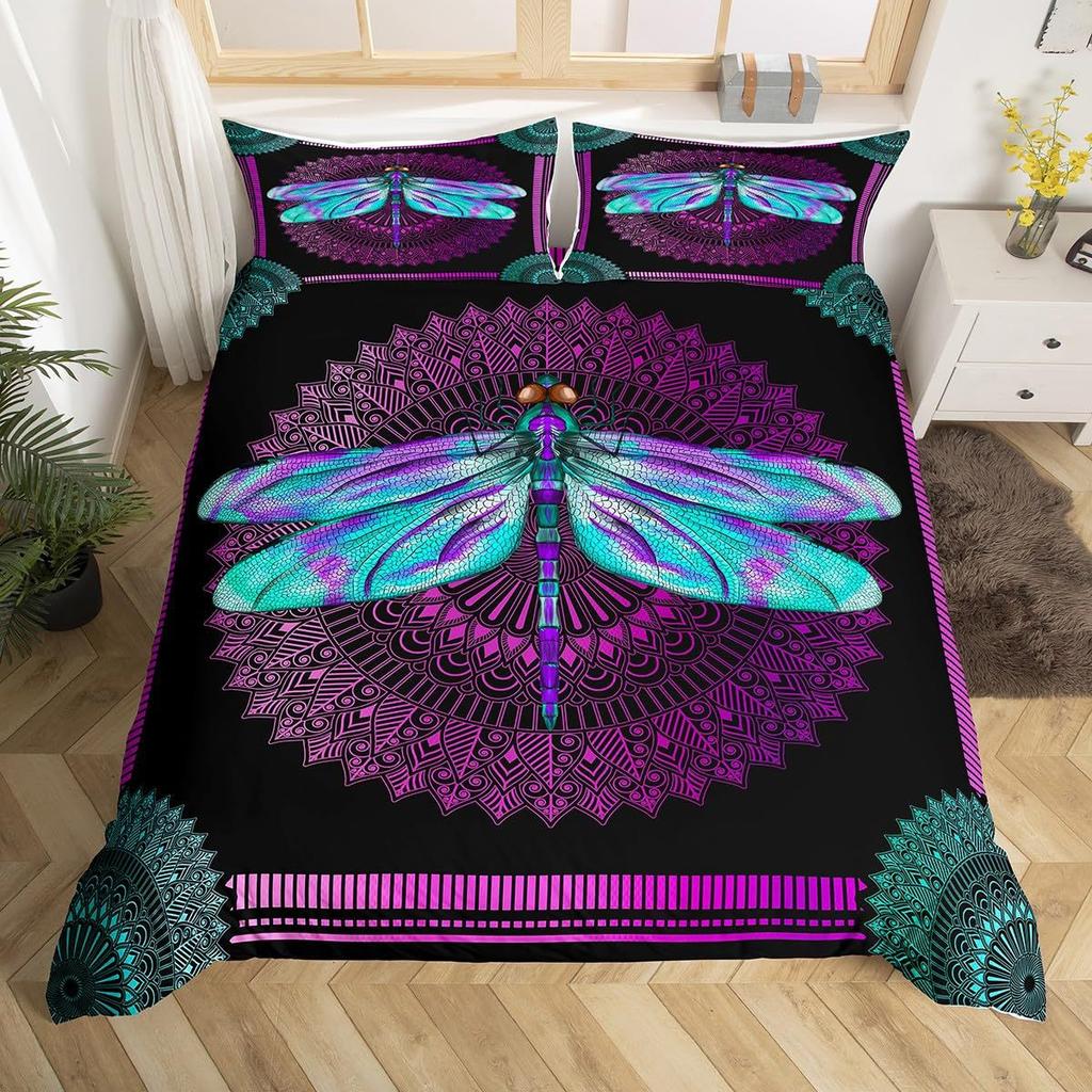 Bohemian Dragonfly Quilt Cover Set Soft Comfortable Bedding Duvet Cover Three-Piece Set
