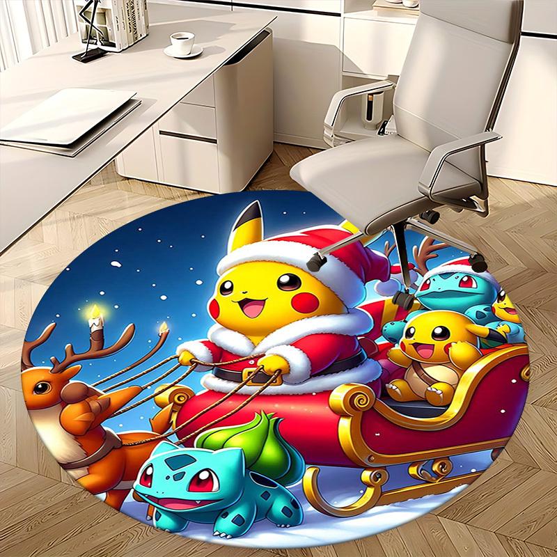 1pc Christmas Pikachu Santa Claus Round Carpet - Anime Design Office Chair Mat, Non-Slip Rug for Home Decor, Living Room