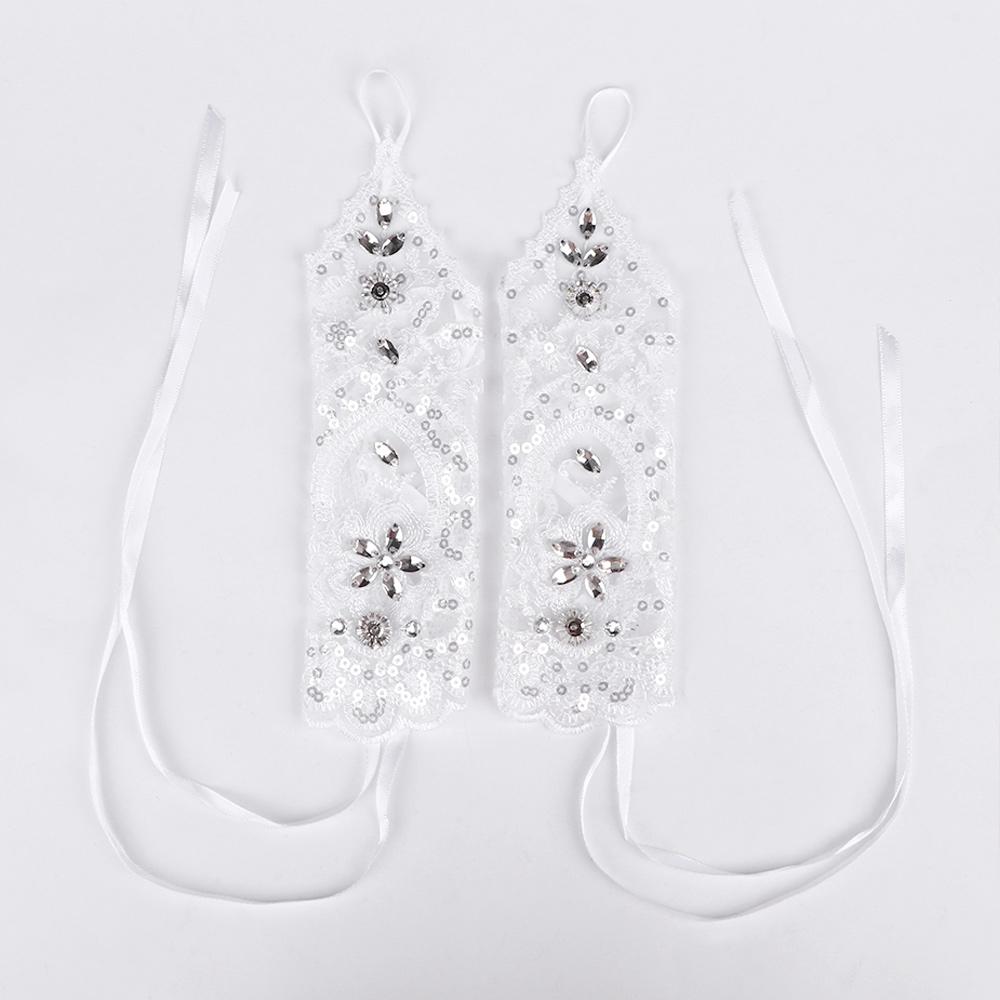 High Quality Dress Fashionable Beads Rhinestone Lace Fingerless Gloves Short Gloves