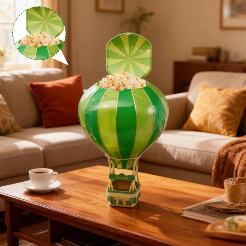 Reusable Food-grade Hot Air Balloon Popcorn Bucket Green Striped Storage Box Decor For Home Party Decoration