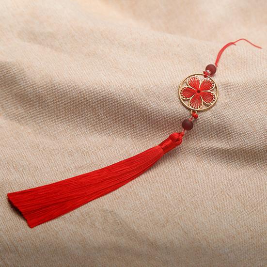 Yousheng 13cm Tassel Pendant Vintage Chinese Style Element Smooth Texture Hollowed Pattern Handmade Decorate Clothing Accessories Flower Round Tassel