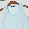 INCERUN Summer Men Sleeveless Lace Mesh Sheer Casual Fitted Tank Tops Vest