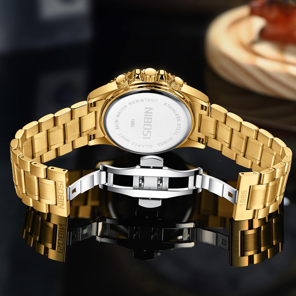 Neue Luxus Chronograph Quarz Uhr Herren Gold Edelstahlarmband Wasserdicht Herrenuhren Luxus Armbanduhren