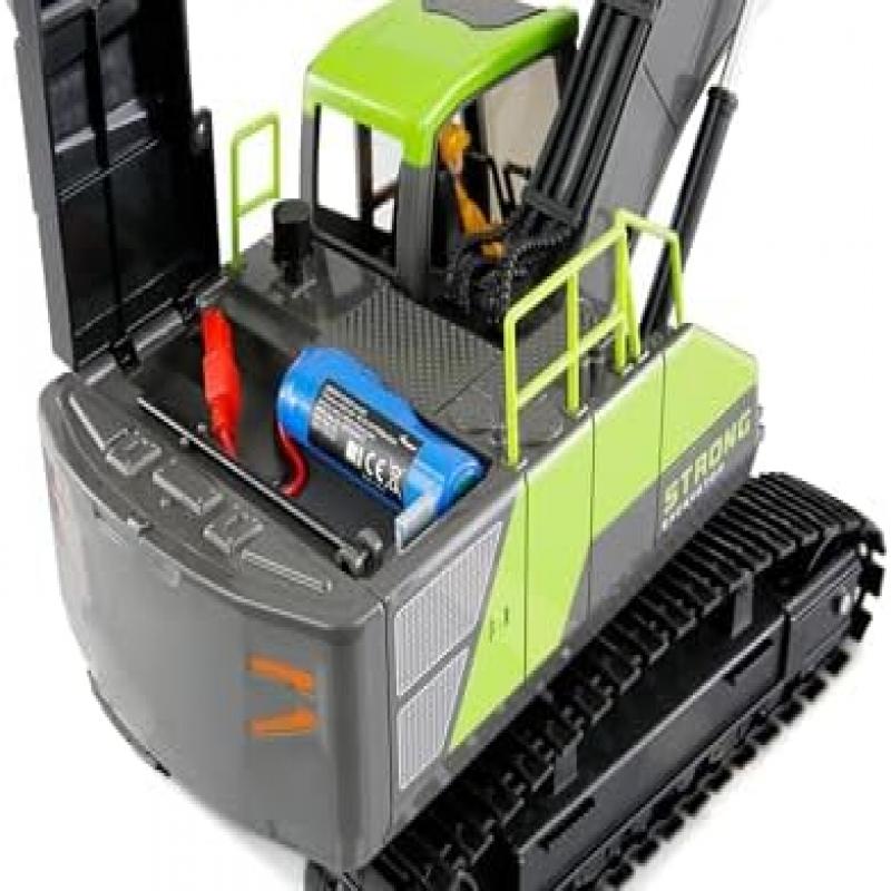 Amewi G071E 1:18 Scale Remote Control Excavator RC Construction Truck Toy for Kids 8+ Years, Rechargeable, Anthracite-Green