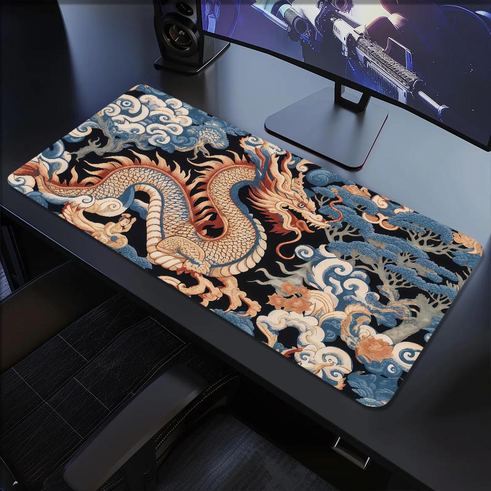 Blue and White Traditional Dragon S Mouse Pad Large Desk Mat Keyboard Ergonomic Office Rubber PC Non-slip Anti-fray Home Custom