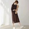 Autumn and Winter New Women's Round Neck Medium and Long Solid Color Knitted Bottoming Sweater Skirt Knee Dress