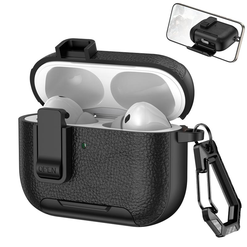 For AirPods 4 Case Leather Texture Matte Earphone Case with Phone Stand Bluetooth Headset Cover For AirPods Pro 3 2 1 Shockproof Earphone Charging Box