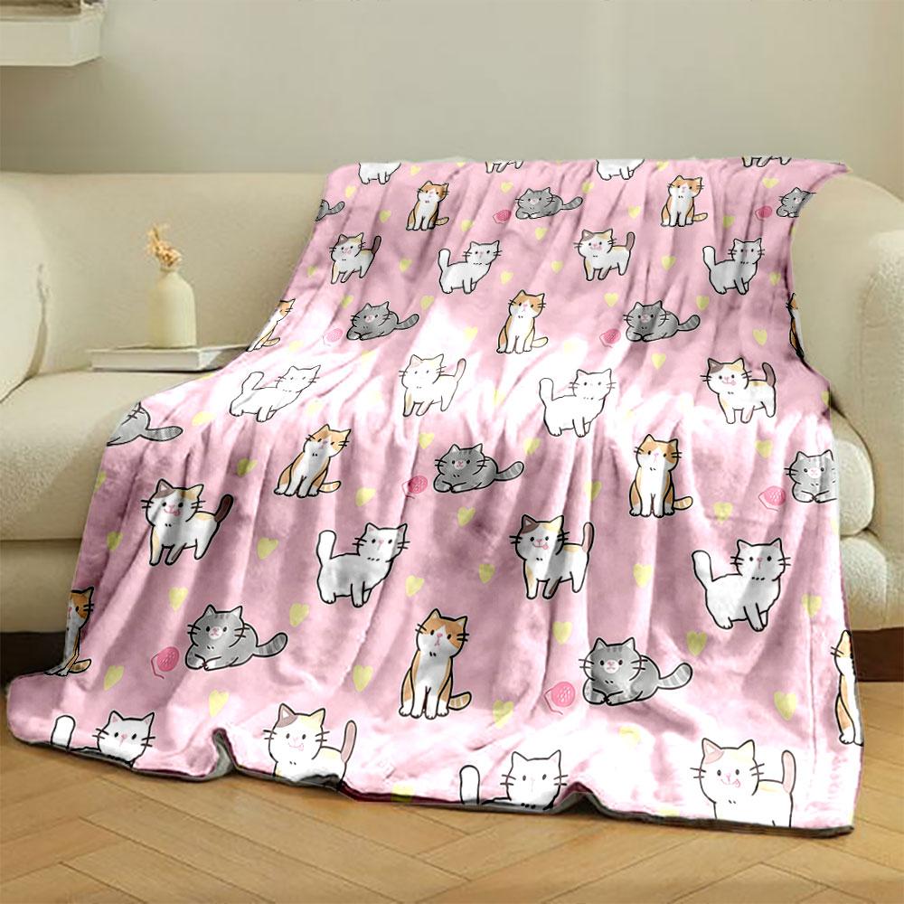 Cute Cats and Hearts Pattern print blanket soft and cozy perfect for the living room bed sofa or a nap,gift