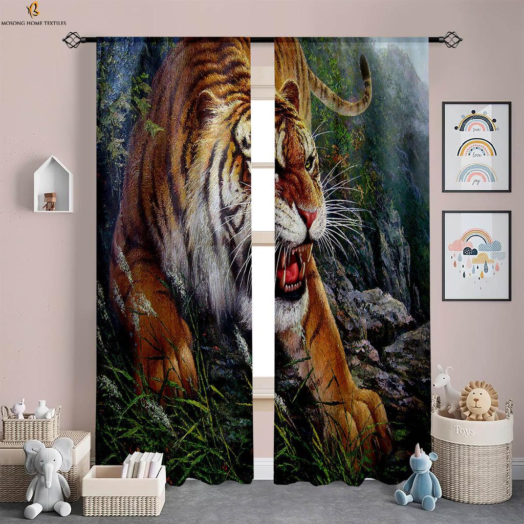 Tiger Lion Animal 3d Printing Curtains 100% Polyester Rod Pocket Curtains Living Room Study Kitchen Bedroom Decorative Curtains