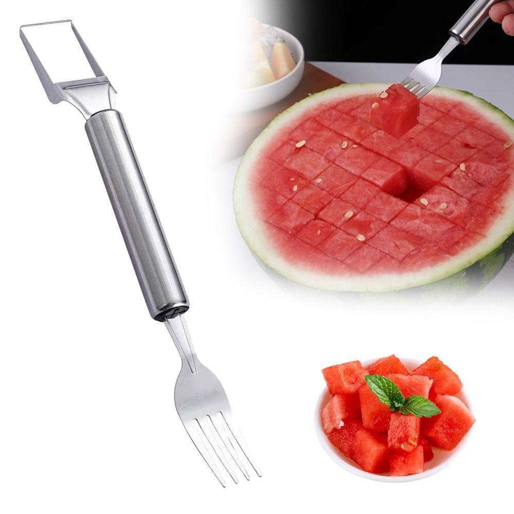 

2-in-1 Watermelon Cutter Dual Head Professional Slicing Watermelon Fork Slicer Stainless Steel Fruit Forks Slicer светло-серый