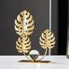 Golden Ginkgo Leaf Crafts Crystal Ball Ornaments Light Luxury Living Room Home Decor Metal Handicrafts Decoration Metal Crafts