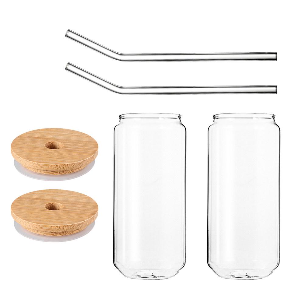 2Sets Glass Straw Mugs with Lid Rustproof Wear Resistant Comfortable Handle Warm Cool Retention Stylish Bedroom Dining Room