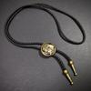 Men's Classical Leather Cord Bolo Tie with Metal Pendant Western Vintage Necktie Shirt Collar Necklace for Festivals
