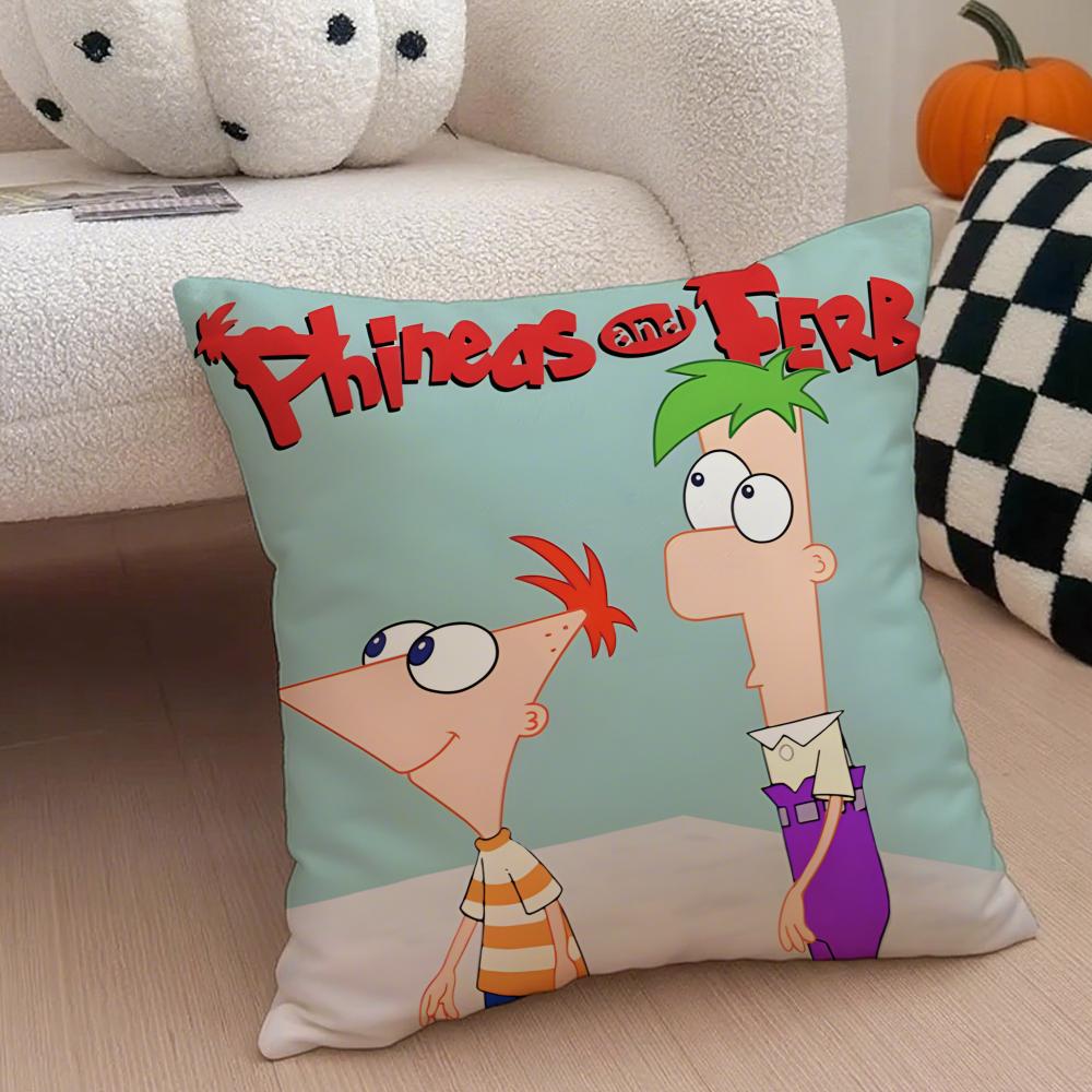 Fun PPhineas And Ferbs Cartoon Cushion Cover Throw Pillow Cover Hidden Button Durable Polyester Chair Cushion