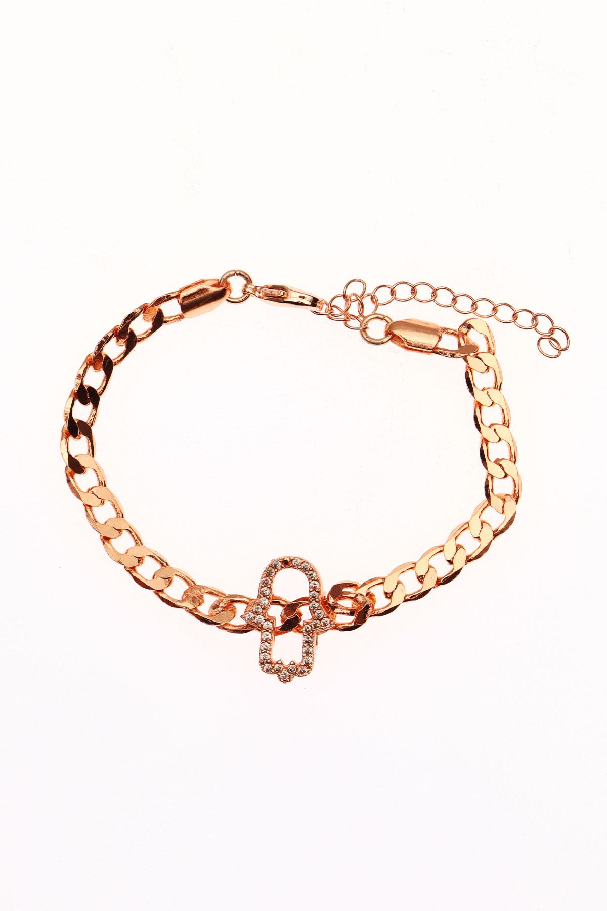 

Браслет-цепочка с камнем цирконом и фигуркой руки Матери Фатмы