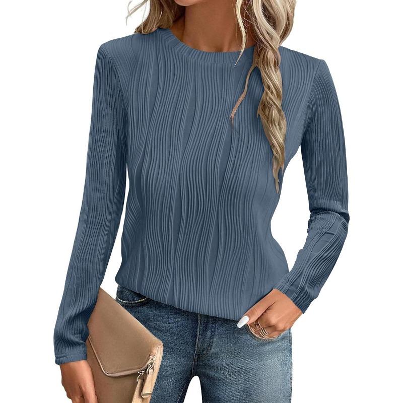 

Женский пуловер-коллаж с длинными рукавами и круглым вырезом, приталенный M синий