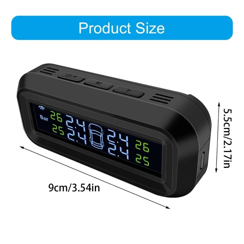 Reifendruckkontrollsystem, Wasserdichtes TPMS-Sensoren-Set, Digitales Display mit Solar- und USB-Betrieb für Auto-SUV