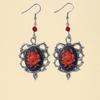 Gothic Silver Color Oval-shaped Thorny Frame Red Rose Flower Relief Dangle Earrings for Women Halloween Party Punk Jewelry Gifts