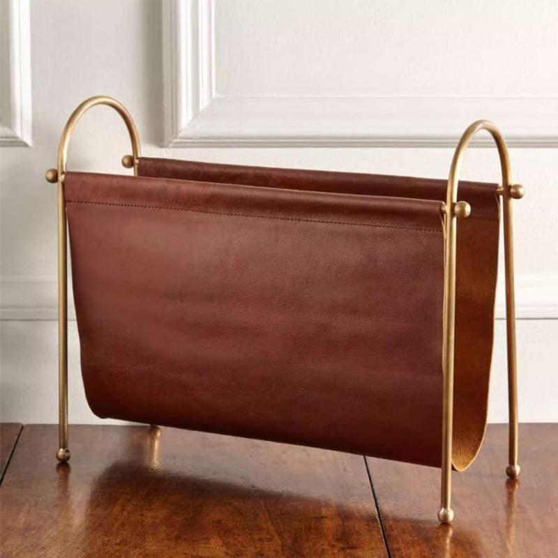 Retro Light Luxury Figurines Leather Magazine Storage Rack Living Room Storage Ornament Entrance Hall Decorative Ornaments