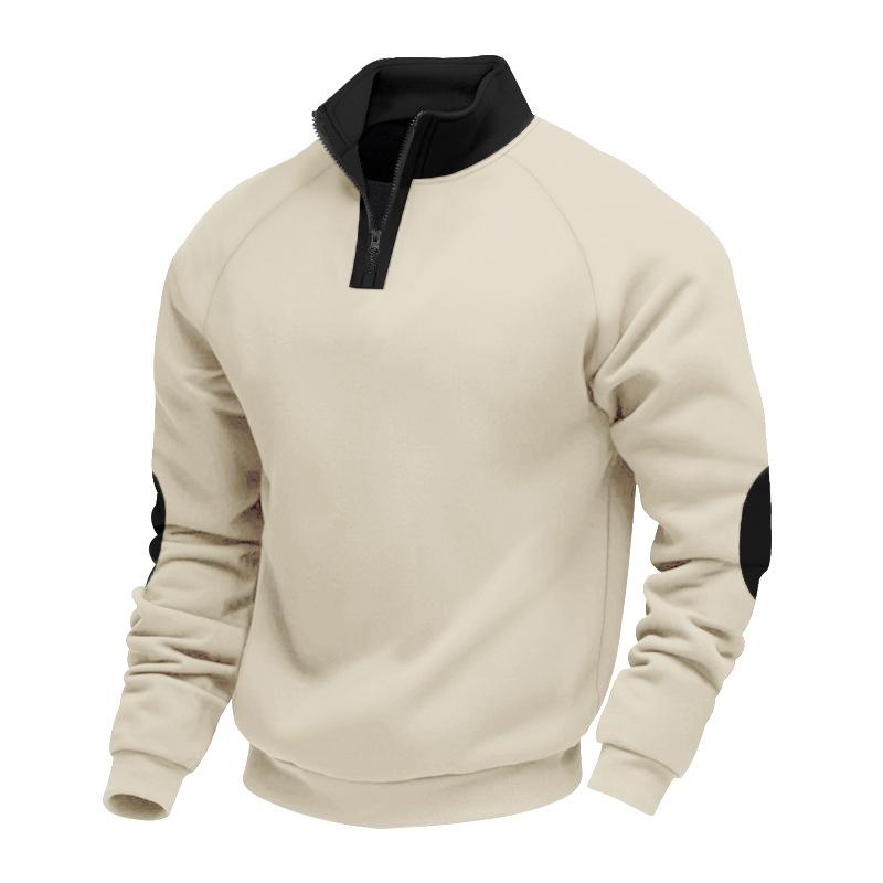 New Colour-Blocked Spring/Autumn Oversized Casual Fleece-Lined Heavyweight Stand-Up Collar Pullover Long-Sleeved Sweatshirt
