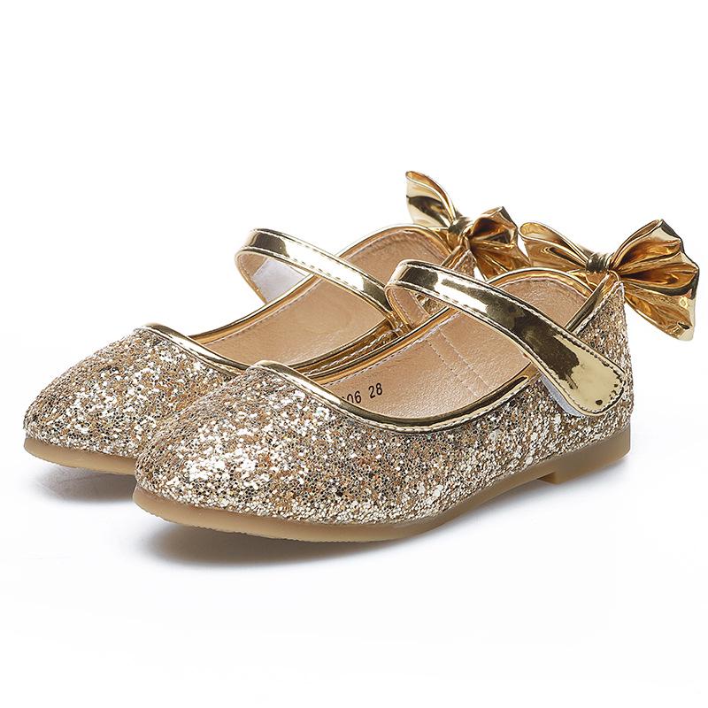 Aisha Gold Crystal Girls' Soft Flat Dance Dress Shoes - Princess Style