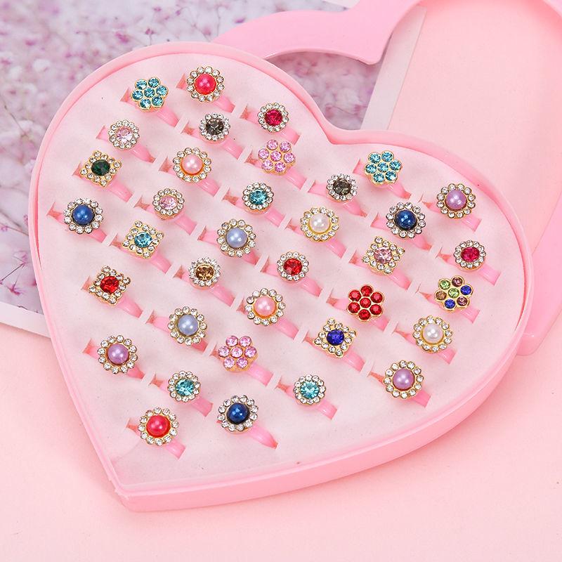 36 Pieces Children's Ring - Diamond-Style Crystal Toy Cartoon Rings With box