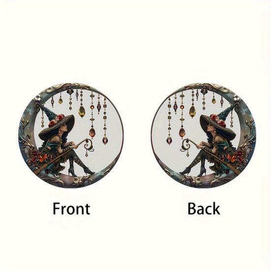 קישוט תלוי מכשפה אקריליק צבוע 2D לוכד שמש קישוט מכשפה על הירח לבית חדר חלונות קירות גנים מכוניות