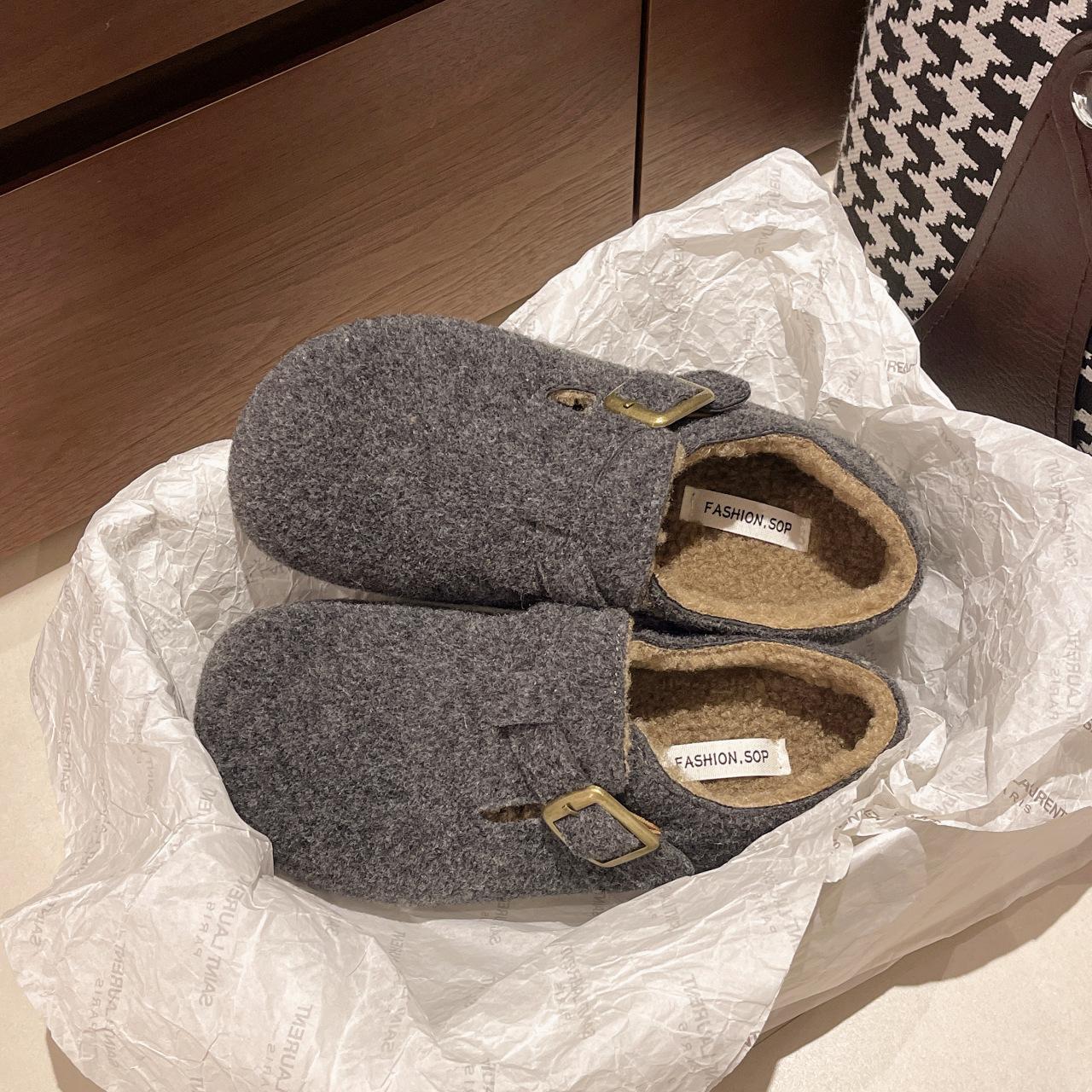 

Женские туфли серого цвета «все включено» осень и зима новая обувь на одном педале, ленивая обувь, бархатные хлопковые туфли Boken 40 серый