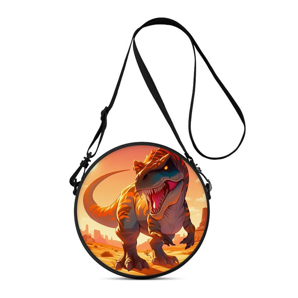 Dinosaur Print Round Shoulder Bag Casual Messenger Bag for Woman Best Gifts 2D Flat Casual Daily Crossbody Bag