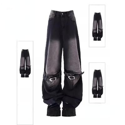 2024 Vintage Ψηλόμεσο Street Style με Ζώνη Ίσιο Τζιν Γοτθικό Παντελόνι Μόδα Γυναικείο Φαρδύ Πόδι Πανκ Φαρδύ Y2K Τζιν Παντελόνι