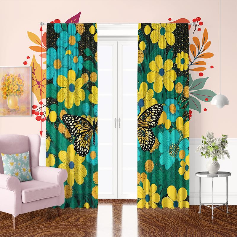2PCS- Butterfly - Printed Curtain, -100% Polyester Material, Suitable for Bedroom Curtains and Living Room Decoration.
