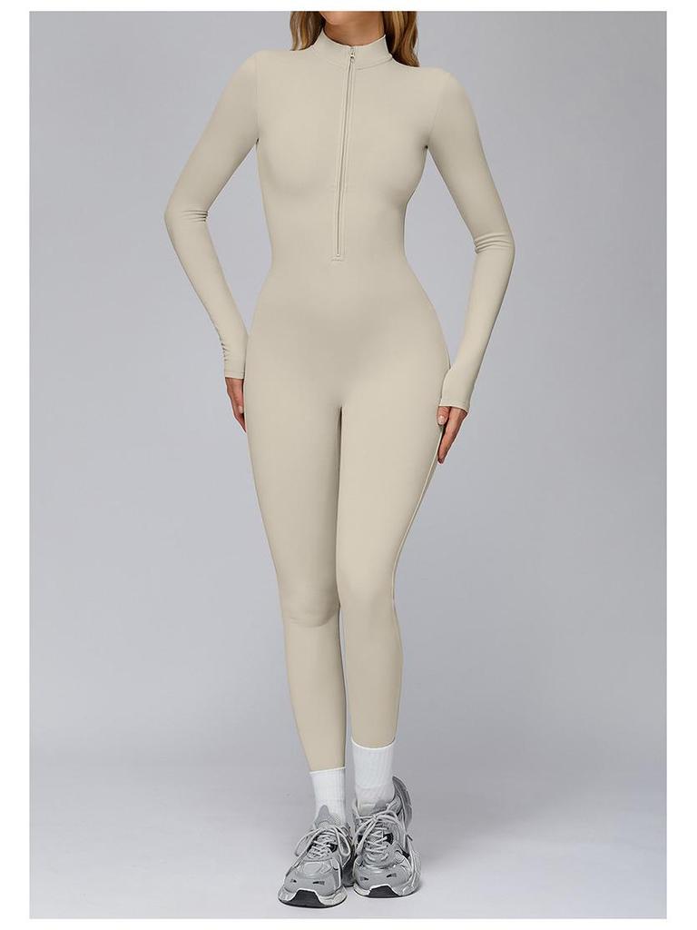 Plush Zipper Jumpsuit - Warm, Slimming, Long Sleeve Sportswear for Winter & Autumn